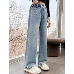 LULU & SKY Girls Straight Fit High-Rise Slash Knee Light Fade Jeans-picture-58