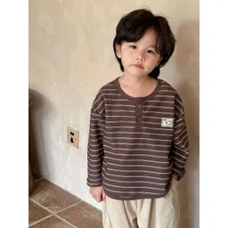 LULU & SKY Girls Striped Henley Neck Drop-Shoulder Sleeves Applique T-shirt-picture-46