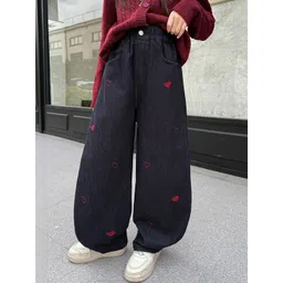 LULU & SKY Girls Textured Embroidered High-Rise Easy Wash Trousers-picture-23