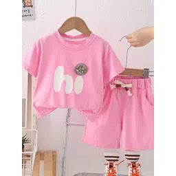 LULU & SKY Girls Typographic Printed Round Neck Pure Cotton T-shirt With Shorts-picture-31