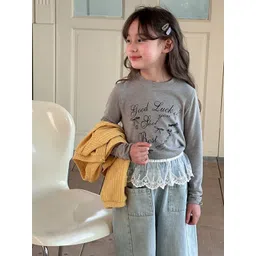 LULU & SKY Girls Typography Printed Applique Slim Fit T-shirt-picture-46