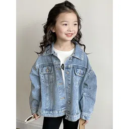 LULU & SKY Girls Washed Colourblocked Cotton Crop Denim Jacket with Patchwork-picture-32
