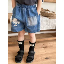 LULU & SKY Girls Washed Printed Loose Fit Denim Shorts-picture-22