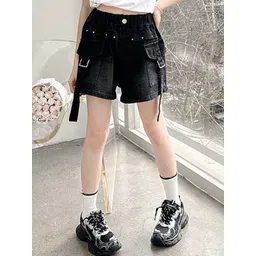 LULU & SKY Girls Washed Printed Loose Fit Low-Rise Denim Shorts-picture-27