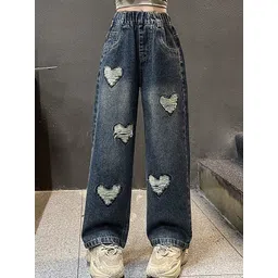 LULU & SKY Girls Wide Leg High-Rise Highly Distressed Heavy Fade Jeans-picture-28