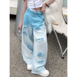 LULU & SKY Girls Wide Leg High-Rise Highly Distressed Heavy Fade Stretchable Jeans-picture-36