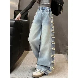 LULU & SKY Girls Wide Leg High-Rise Highly Distressed Heavy Fade Stretchable Jeans-picture-37