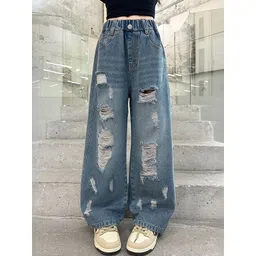 LULU & SKY Girls Wide Leg High-Rise Highly Distressed Light Fade Jeans-picture-12