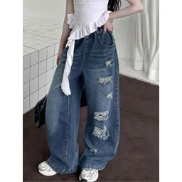 LULU & SKY Girls Wide Leg High-Rise Highly Distressed Light Fade Jeans image 2