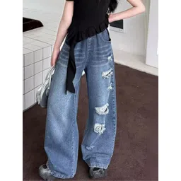 LULU & SKY Girls Wide Leg High-Rise Highly Distressed Light Fade Jeans image 1