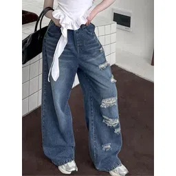 LULU & SKY Girls Wide Leg High-Rise Highly Distressed Light Fade Jeans image 4