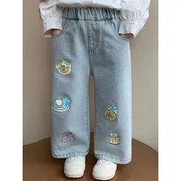 LULU & SKY Girls Wide Leg High-Rise Mildly Distressed Light Fade Jeans-picture-10