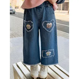 LULU & SKY Girls Wide Leg High-Rise Mildly Distressed Light Fade Jeans-picture-12