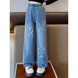 LULU & SKY Girls Wide Leg High-Rise Mildly Distressed Light Fade Jeans-picture-13