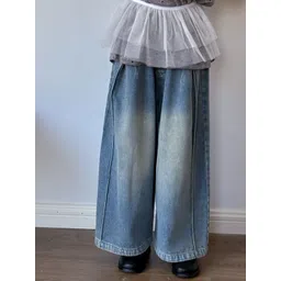 LULU & SKY Girls Wide Leg High-Rise Slash Knee Light Fade Jeans-picture-10