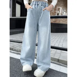 LULU & SKY Girls Wide Leg High-Rise Slash Knee Light Fade Jeans-picture-32