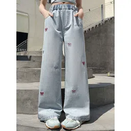 LULU & SKY Girls Wide Leg Mid-Rise Mildly Distressed Heavy Fade Jeans-picture-28