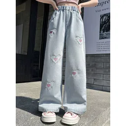 LULU & SKY Girls Wide Leg Mid-Rise Mildly Distressed Jeans-picture-21