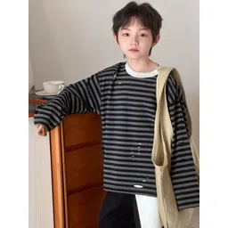 LULU & SKY Kids Striped Mandarin Collar Pockets T-shirt-picture-58