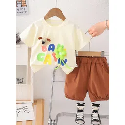 LULU & SKY Kids Typographic Printed Pure Cotton T-shirt With Shorts-picture-17