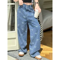 LULU & SKY Kids Wide Leg High-Rise Mildly Distressed Light Fade Jeans-picture-52