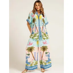 LULU & SKY Printed Shirt Collar Shirt With Palazzos-picture-31