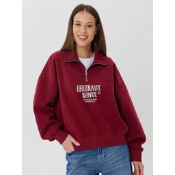 LULU & SKY Printed Zip-Through Burgundy Cotton Sweatshirt-picture-35