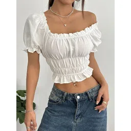 LULU & SKY Puff Sleeve Smocked Crop Top-picture-39