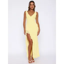 LULU & SKY Ruffled Slit V-Neck Sheath Maxi Dress-picture-25
