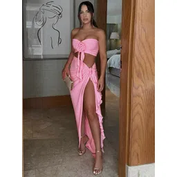 LULU & SKY Self Design Top & Slit Skirt Co-Ord Set-picture-26