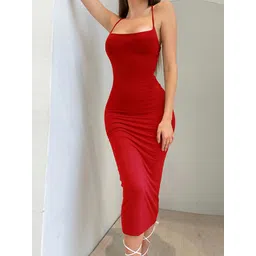 LULU & SKY Shoulder Straps Lace-Up Bodycon Midi Dress-picture-26