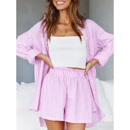 LULU & SKY Striped Shirt Collar Shirt With Shorts Co-Ords-picture-17