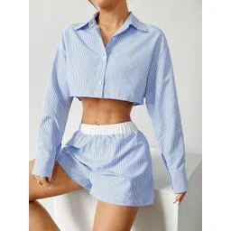 LULU & SKY Striped Shirt Collar Shirt With Shorts Co-Ords-picture-16