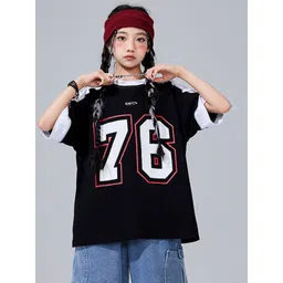 LULU & SKY Unisex Kids Varsity Printed Mandarin Collar Relaxed Fit T-shirt-picture-19