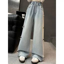 LULU & SKY Unisex Kids Wide Leg High-Rise Slash Knee Light Fade Jeans-picture-15