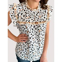 LULU & SKY Women Animal Printed Flutter Sleeve High Neck Ruffles A-Line Regular Top-picture-24