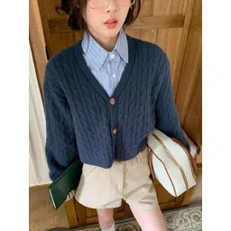 LULU & SKY Women Cable Knit Crop Cardigan-picture-10