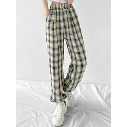 LULU & SKY Women Checked Straight Fit High-Rise Slip On Trousers-picture-37