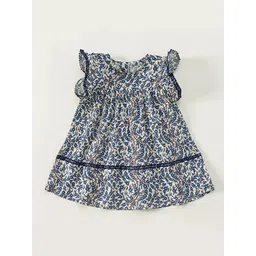 LULU & SKY Women Floral Printed Flutter Sleeve Cotton A-Line Dress-picture-39