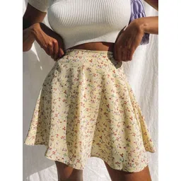 LULU & SKY Women Floral Printed High-Rise Flared Mini Skirt image 3