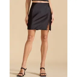 LULU & SKY Women High-Rise A-Line Lace-Trim Side-Slit Mini Skirt-picture-28