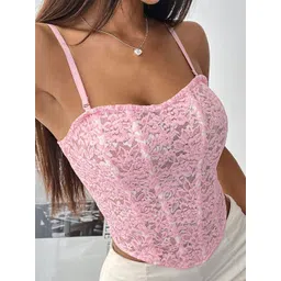 LULU & SKY Women Pink Floral Sweetheart Neck Top-picture-28