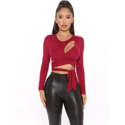 LULU & SKY Women Round Neck Cut Out Detail Wrap Crop Top-picture-24