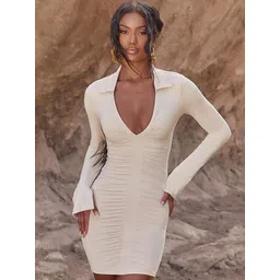 LULU & SKY Women Shirt Collar Long Sleeves Bodycon Dress-picture-23