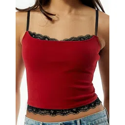LULU & SKY Women Shoulder Straps Lace-trimmed Cami Crop Top-picture-34