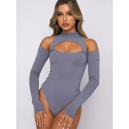 LULU & SKY Women Solid Cold Shoulder Bodysuit-picture-43