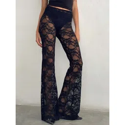 LULU & SKY Women Solid Flared Low-Rise Regular Trousers-picture-40