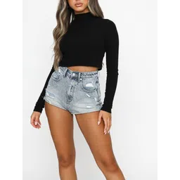 LULU & SKY Women Solid High Neck Fitted Crop Top-picture-31
