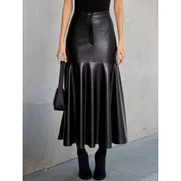 LULU & SKY Women Solid High Rise Flared Maxi Skirts-picture-35