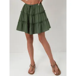 LULU & SKY Women Solid High-Rise Tiered Mini Skirt-picture-27